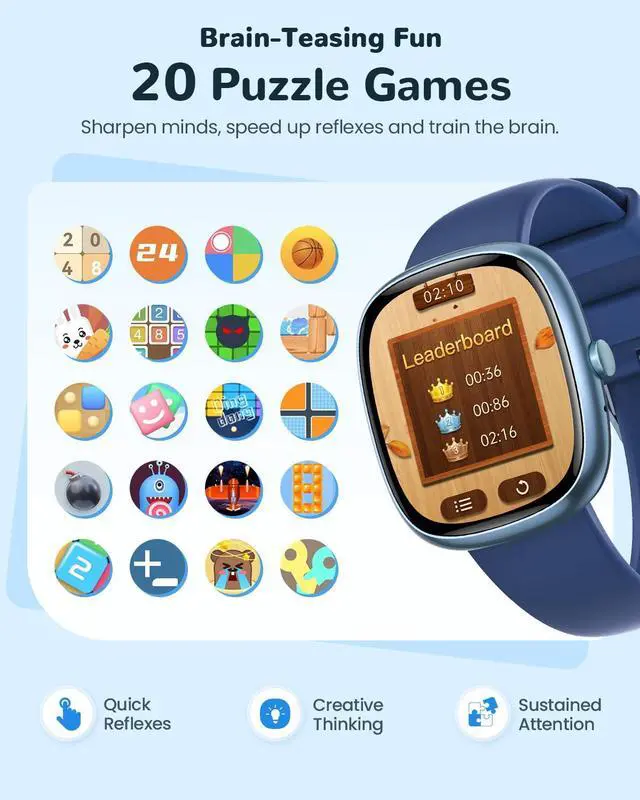 Alt view image 6 of 6 - Kids Smart Watch for Girls Gift: No APP No Phone Needed kids Watch with 20+ Games Heart Rate Sleep Monitor Pedometer,Alarm Clock & Timer,Music Player, Camera,Birthday Gifts for 4-16 Year Olds Boy Girl