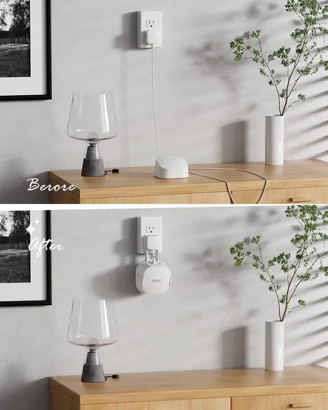 Alt view image 3 of 6 - 1 Pack Outlet Wall Mount Holder for eero 6 and Eero 6+ | Wall Mount Holder Stand Bracket for eero 6 and Eero 6+, Built-In Cord Storage and No-Drill Outlet Mounting