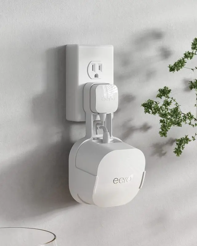 Alt view image 4 of 6 - 1 Pack Outlet Wall Mount Holder for eero 6 and Eero 6+ | Wall Mount Holder Stand Bracket for eero 6 and Eero 6+, Built-In Cord Storage and No-Drill Outlet Mounting
