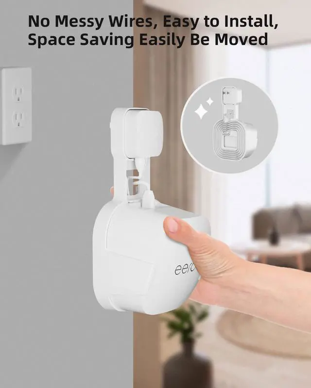 Alt view image 5 of 6 - 1 Pack Outlet Wall Mount Holder for eero 6 and Eero 6+ | Wall Mount Holder Stand Bracket for eero 6 and Eero 6+, Built-In Cord Storage and No-Drill Outlet Mounting