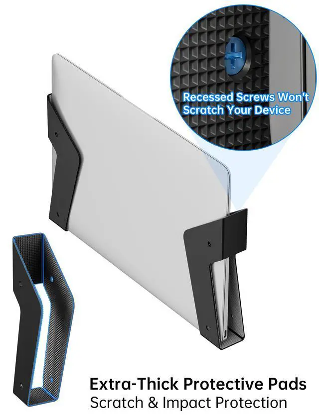 Alt view image 3 of 6 - Under Desk Laptop Mount & Wall Holder, Adjustable Metal Bracket 35mm | Wall Bracket for MacBook, Keyboard, Tablet. EVA Pad Protects, Side Open Charging. Space-Saving Storage for Home & Office