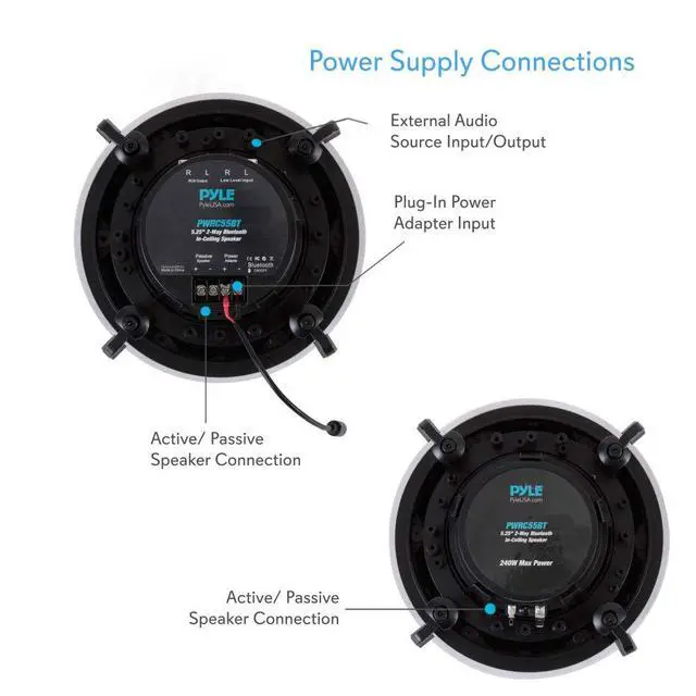 Alt view image 4 of 6 - Ceiling and Wall Mount Speaker - Wireless Bluetooth 5.25 Dual 2-Way Audio Stereo Sound Subwoofer Kit with, 240 Watts, in-Wall & in-Ceiling Flush Mount for Home Surround System - PWRC55BT