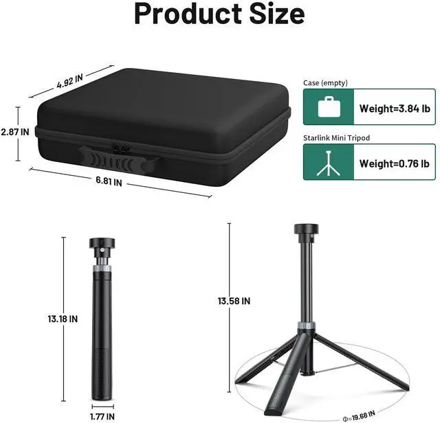 Alt view image 2 of 6 - Starlink Mini Tripod with Carry Case, for All Starlink Mini Models | Portable Starlink Mini Tripod Stand Mount with Aluminum Tripod Adapter for Outdoor, Camping and Hiking