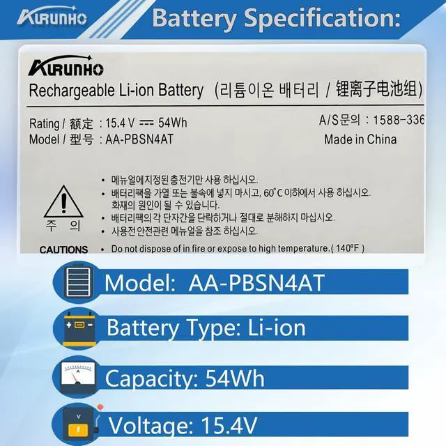 Alt view image 2 of 6 - AA-PBSN4AT 54Wh Laptop Battery Replacement for for Samsung Galaxy Book 15.6" NP750TDA NP750XDA NP755XDA NP750TDA-XD1US NP750TDA-XD2US Series 15.4V 4-Cell