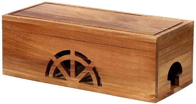 Main image of Wood Cable Management Box - 15.8" (L) x 6" (W) 5.5" (H) Acacia Wood Cable Hider Box, Cord Hider with Magnet Design & Outlet Hole, Power Strip Surge Protect & Organizer for Home Office Kitchen TV Wires