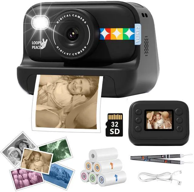 Main image of Instant Print Camera for Kids with 5 Color Print Paper, 48MP Photo 1080P Video, 21 Fun Frames, 32GB Card, Birthday for Girls Boys Age 3 4 5 6 7 8 9 10 11 12 Years Old Black