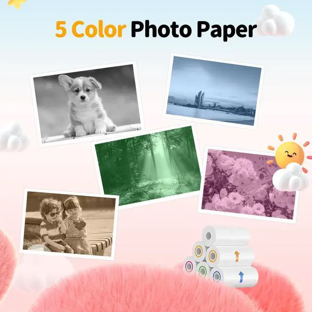 Alt view image 3 of 6 - Instant Print Camera for Kids with 5 Color Print Paper, 48MP Photo 1080P Video, 21 Fun Frames, 32GB Card, Birthday for Girls Boys Age 3 4 5 6 7 8 9 10 11 12 Years Old Black