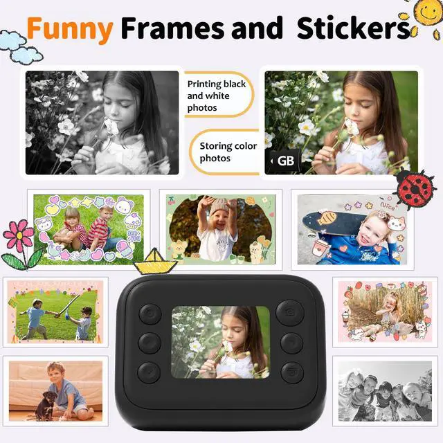 Alt view image 4 of 6 - Instant Print Camera for Kids with 5 Color Print Paper, 48MP Photo 1080P Video, 21 Fun Frames, 32GB Card, Birthday for Girls Boys Age 3 4 5 6 7 8 9 10 11 12 Years Old Black
