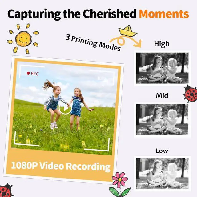 Alt view image 5 of 6 - Instant Print Camera for Kids with 5 Color Print Paper, 48MP Photo 1080P Video, 21 Fun Frames, 32GB Card, Birthday for Girls Boys Age 3 4 5 6 7 8 9 10 11 12 Years Old Black
