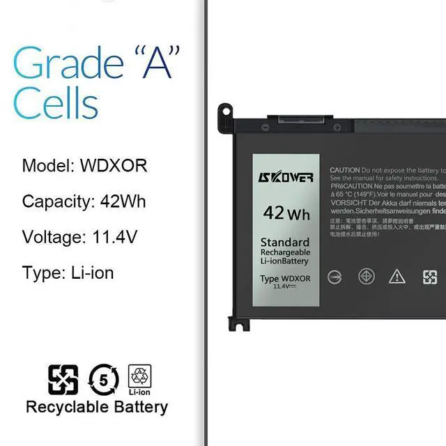 Alt view image 2 of 6 - 42Wh WDX0R WDXOR Replacement Laptop Battery 11.4V for Dell Inspiron 13 15 17 5000 7000 Series 7378 5567 5378 5579 5570 5565 7579 5379 7569 5578 Latitude 3000 Series 3189 3390 P69G P58F P66F P75F 3CRH3