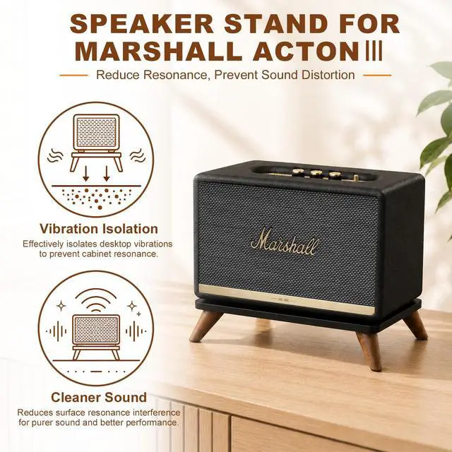 Alt view image 3 of 6 - Speaker Stand Compatible with Marshall Acton III/Acton II, Acrylic Desktop Riser with Walnut Legs for Marshall Acton 3 Speaker Not Included