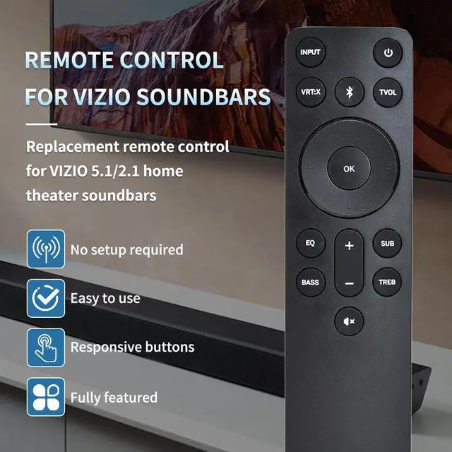 Alt view image 2 of 6 - Soundbar Remote Control for VIZIO Soundbar, Compatible with M/V/P Series Home Theater Systems, with Independent Bass, Treble, Subwoofer Adjustment, EQ Presets & One-Key BTX Bluetooth