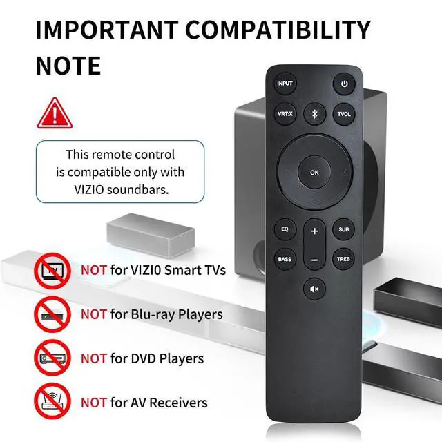 Alt view image 5 of 6 - Soundbar Remote Control for VIZIO Soundbar, Compatible with M/V/P Series Home Theater Systems, with Independent Bass, Treble, Subwoofer Adjustment, EQ Presets & One-Key BTX Bluetooth