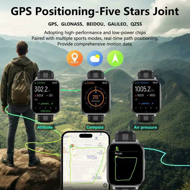 Alt view image 3 of 6 - Smart Watch with Ai Functions GPS Tracking for Android Phones and iPhone Compatible Bluetooth Call Message Alert Heart Rate/Sleep/Monitor IP68 Waterproof for Men Women