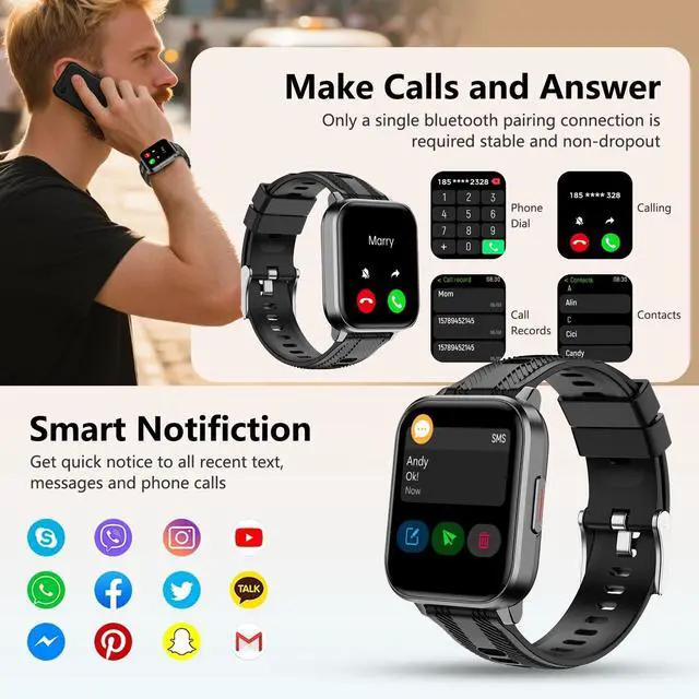 Alt view image 4 of 6 - Smart Watch with Ai Functions GPS Tracking for Android Phones and iPhone Compatible Bluetooth Call Message Alert Heart Rate/Sleep/Monitor IP68 Waterproof for Men Women
