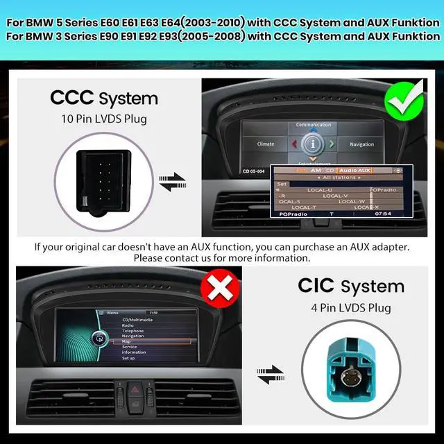 Alt view image 2 of 6 - Radio for BMW E60 E90 with CCC System, Support Original System | For BMW E60 E61 E63 E64 E90 E91 E92 E93 2005-2008 with CCC System, Carplay, Android Auto, Yoube, Wifi, Bluetooth, SWC