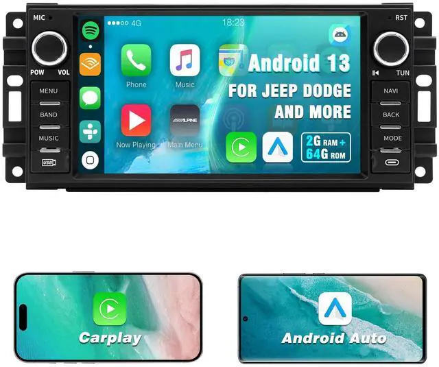 Main image of Car Stereo for Jeep Wrangler Chrysler Dodge RAM 1500, CarPlay Android Auto