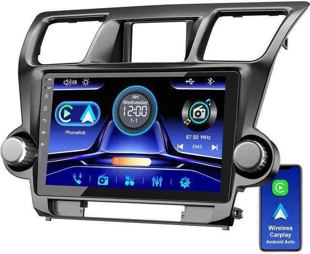Main image of Car Radio Stereo for Toyota Highlander 2008-2013 (Without JBL Sound System), Support Wireless Carplay/Android Auto/Mirrorlink, 10.2 Inch QLED Touchscreen with Bluetooth,FM Radio
