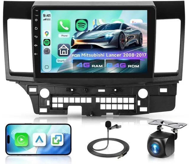 Main image of 4G+64G Android Car Stereo for Mitsubishi Lancer 2008-2017, Wireless CarPlay Android Auto, 5GWiFi GPS, 10.1" IPS Touchscreen, Bluetooth SWC AHD Backup Camera FM RDS