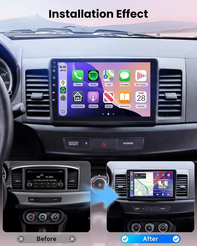 Alt view image 2 of 6 - 4G+64G Android Car Stereo for Mitsubishi Lancer 2008-2017, Wireless CarPlay Android Auto, 5GWiFi GPS, 10.1" IPS Touchscreen, Bluetooth SWC AHD Backup Camera FM RDS