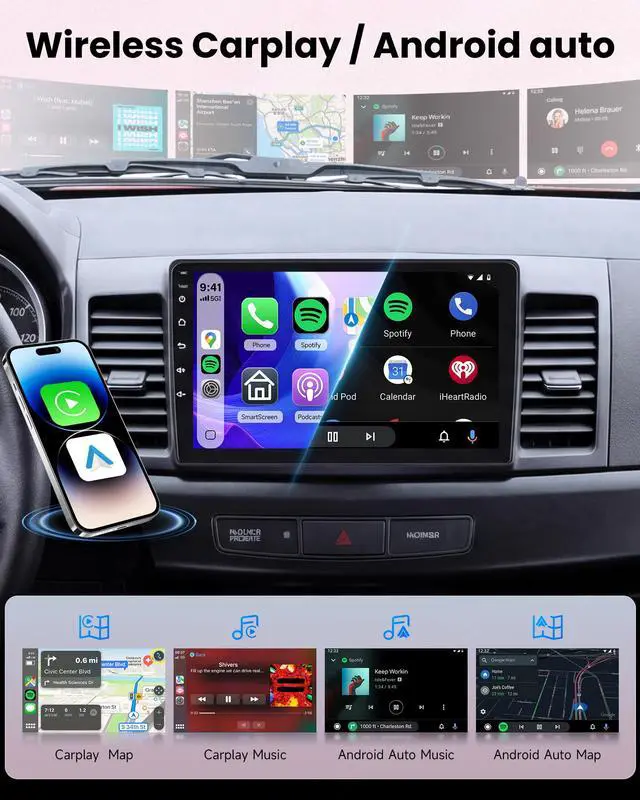 Alt view image 3 of 6 - 4G+64G Android Car Stereo for Mitsubishi Lancer 2008-2017, Wireless CarPlay Android Auto, 5GWiFi GPS, 10.1" IPS Touchscreen, Bluetooth SWC AHD Backup Camera FM RDS
