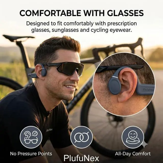 Alt view image 5 of 6 - Bone Conduction Headphones, Open-Ear Bluetooth 6.0 Sports Headphones with Secure Fit, 32g Lightweight Design, 13H Battery Life, IP68 Sweat Resistant for Running, Cycling and Workouts