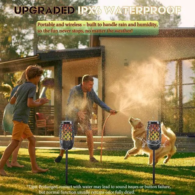 Alt view image 3 of 6 - Upgraded Outdoor Bluetooth Speakers Patio with LED Lights IPX6 Waterproof, Multi-Sync Up to 100 Speakers, Auto-Pairing, 3 Lighting Modes, Portable Patio & Garden Speaker, Ideal Gift for Men, Women