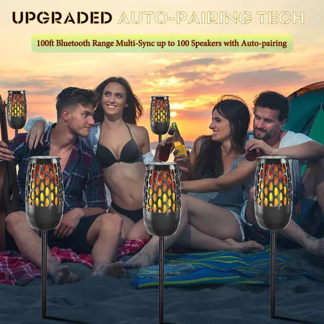 Alt view image 4 of 6 - Upgraded Outdoor Bluetooth Speakers Patio with LED Lights IPX6 Waterproof, Multi-Sync Up to 100 Speakers, Auto-Pairing, 3 Lighting Modes, Portable Patio & Garden Speaker, Ideal Gift for Men, Women