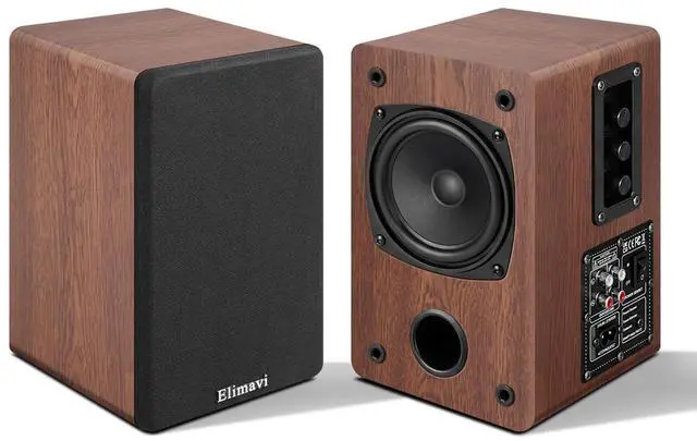 Main image of Powered Bookshelf Speakers for Record Players, RCA Input, Brown | Vinyl Speaker with 4" Drivers, 30W RMS Built-in Class D Amp, Includes RCA and 3.5mm Audio Cables, Plug-and-Play, Wood Cabinet