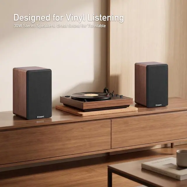 Alt view image 3 of 6 - Powered Bookshelf Speakers for Record Players, RCA Input, Brown | Vinyl Speaker with 4" Drivers, 30W RMS Built-in Class D Amp, Includes RCA and 3.5mm Audio Cables, Plug-and-Play, Wood Cabinet