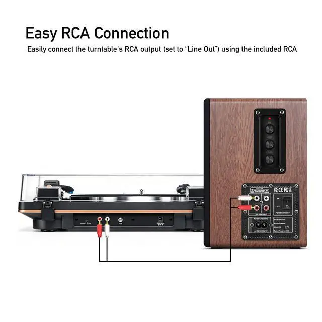 Alt view image 4 of 6 - Powered Bookshelf Speakers for Record Players, RCA Input, Brown | Vinyl Speaker with 4" Drivers, 30W RMS Built-in Class D Amp, Includes RCA and 3.5mm Audio Cables, Plug-and-Play, Wood Cabinet