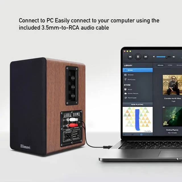 Alt view image 5 of 6 - Powered Bookshelf Speakers for Record Players, RCA Input, Brown | Vinyl Speaker with 4" Drivers, 30W RMS Built-in Class D Amp, Includes RCA and 3.5mm Audio Cables, Plug-and-Play, Wood Cabinet
