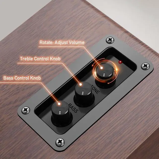 Alt view image 6 of 6 - Powered Bookshelf Speakers for Record Players, RCA Input, Brown | Vinyl Speaker with 4" Drivers, 30W RMS Built-in Class D Amp, Includes RCA and 3.5mm Audio Cables, Plug-and-Play, Wood Cabinet