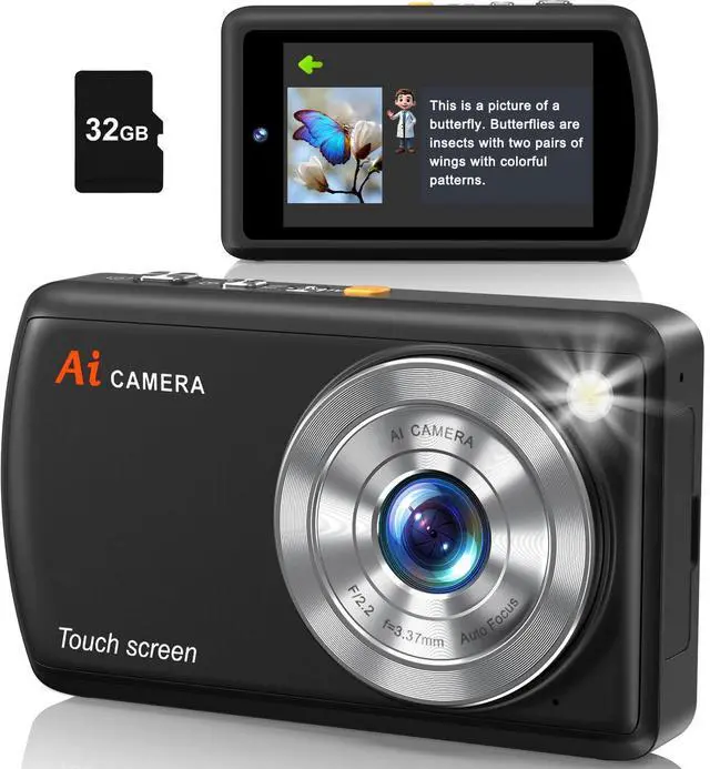 Main image of AI Digital Camera with Dual Lens | WiFi, Object Recognition, Flash, 3.6" Touch Screen, Gift for Kids Teens