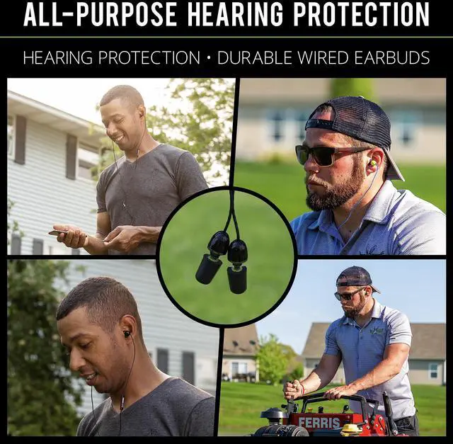 Alt view image 2 of 6 - Wired Hearing Protection Headphones, OSHA Compliant Work Earbuds | Noise-cancelling mic, IPX5 water resistance, braided wire, noise-isolating fit, recently improved durable design
