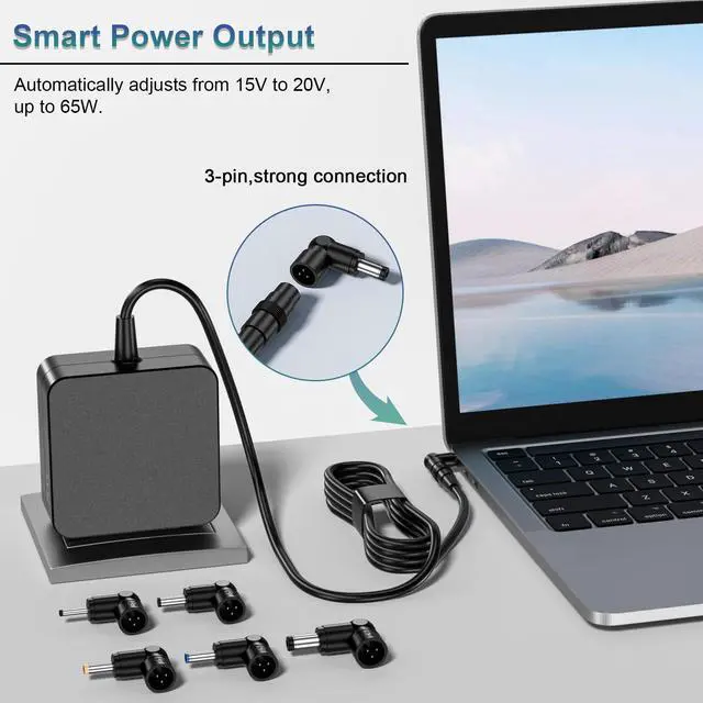 Alt view image 2 of 6 - 65W Laptop Replacement Charger 5 Round Tips Compatible with ASUS VivoBook, ZenBook, Chromebook, TransformerBook, EeeBook 19V 3.42A Universal AC Power Adapter
