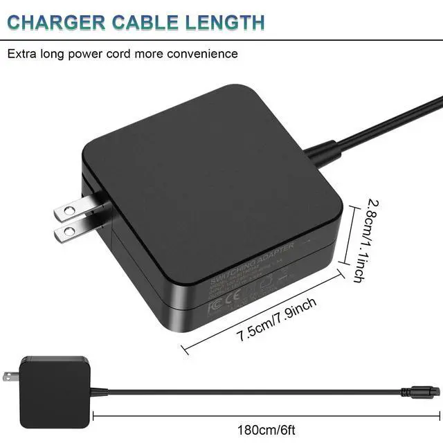 Alt view image 5 of 6 - 65W Laptop Replacement Charger 5 Round Tips Compatible with ASUS VivoBook, ZenBook, Chromebook, TransformerBook, EeeBook 19V 3.42A Universal AC Power Adapter