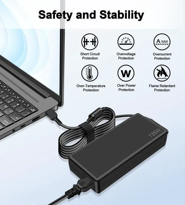 Alt view image 5 of 6 - 135W Charger Compatible with Lenovo ThinkPad Universal Thunderbolt 3 4 Dock Gen 1 2, Ultra/Pro Docking Station Power Cord, ideapad Gaming 3-15 L340/Yoga 9i Laptop Adapter ADL135NDC3A
