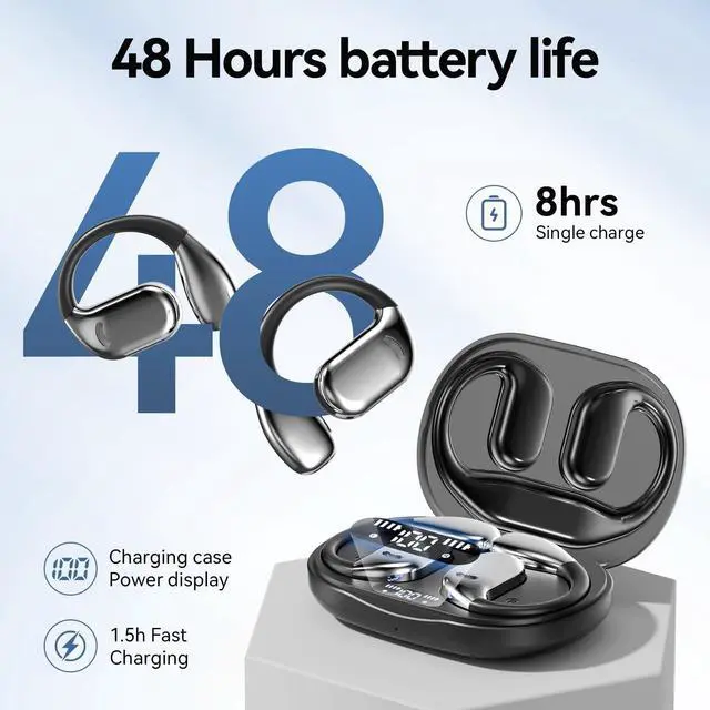 Alt view image 3 of 6 - M75 Open Ear Earbuds,Open Ear Headphones True Wireless (Black) | Bluetooth Wireless Headphones,80h Playtime,ergonomics Comfortable for Work,study, travel,Workout,Running,Cycling