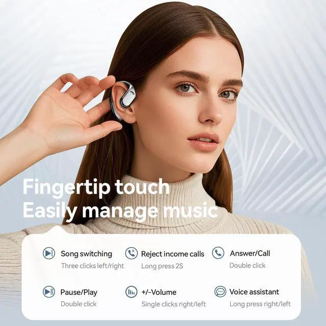 Alt view image 6 of 6 - M75 Open Ear Earbuds,Open Ear Headphones True Wireless (Black) | Bluetooth Wireless Headphones,80h Playtime,ergonomics Comfortable for Work,study, travel,Workout,Running,Cycling