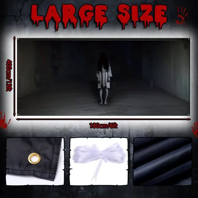 Main image of Large Halloween Scary Garage Door Cover Banner Halloween Garage Door Decorations Backdrop Wall Background Party Decorations for Home Outdoor Holiday Wall Decor(6x13ft,Ghost)