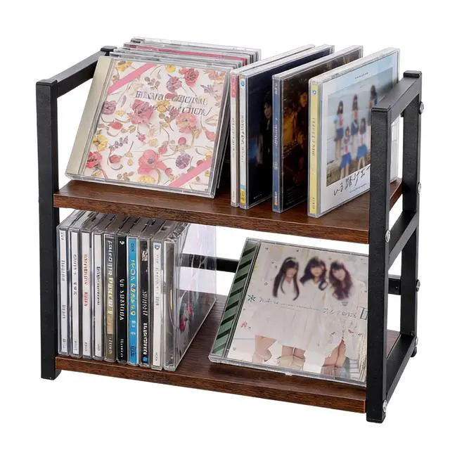 Alt view image 2 of 6 - CD Holder for Display Wooden Metal CD Storage Shelf Desk Rack Organizer Sturdy Game Disc Display CD Organizer for Countertop Storage Media Shelf Home Office Ideal for Music Enthusiasts (Black)