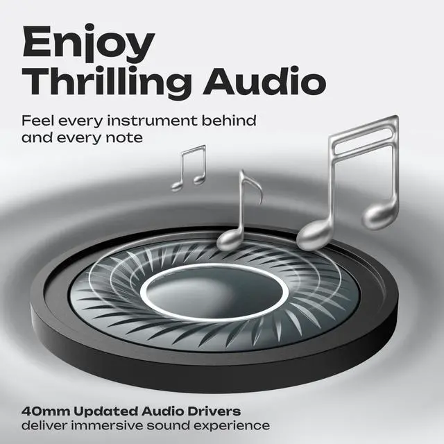 Alt view image 2 of 6 - Bluetooth Headphones Over Ear, 60H Playtime, 4 EQ Modes Wireless Headphones with Microphone, Hi-Fi Stereo Deep Bass Foldable Headphone, Soft Foam Ear Cups,Fast Charging for Travel/PC/Phones