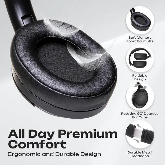 Alt view image 3 of 6 - Bluetooth Headphones Over Ear, 60H Playtime, 4 EQ Modes Wireless Headphones with Microphone, Hi-Fi Stereo Deep Bass Foldable Headphone, Soft Foam Ear Cups,Fast Charging for Travel/PC/Phones