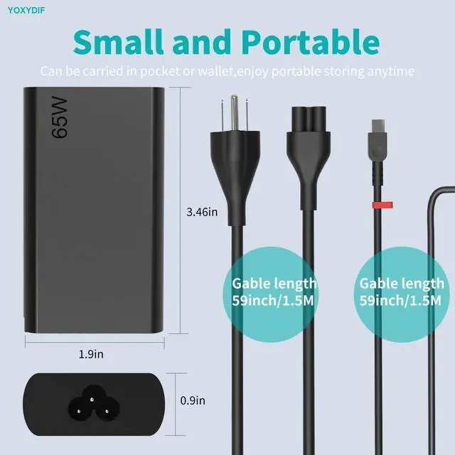 Alt view image 5 of 6 - New Slim 65W USB C Laptop Charger Fits for Lenovo Thinkpad Laptop Charger | Compatible with Lenovo Yoga 7i 9i 730 730s s730 Computer AC Power Cord Adapter Type C Thinkpad X1 T14 T14s T15 T16 T480