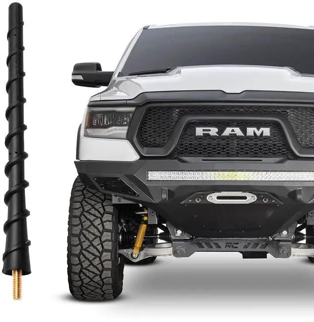 Main image of Short Antenna Fit for Dodge Ram 1500 2500 3500 2009-2024 2025 2026 | Pickup Truck Car Accessories, Factory Antenna Replacement, Screw Included, Upgrade Radio Reception, 7 Inch Spiral Rubber Mast