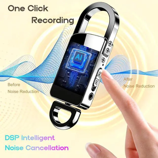 Alt view image 3 of 6 - 64GB Digital Voice Recorder,512Kbps Voice Activated | With AI Noise Reduction, 4800 Hours Recording Device,DSP Keychain Portable Audio Recorder for Lectures Meeting Interviews
