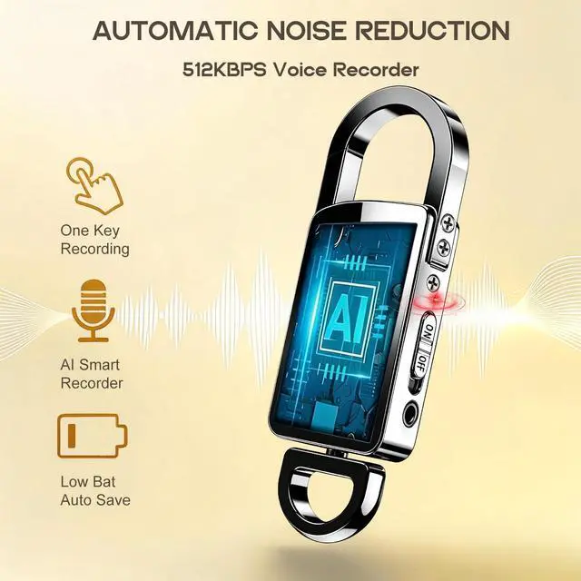 Alt view image 6 of 6 - 64GB Digital Voice Recorder,512Kbps Voice Activated | With AI Noise Reduction, 4800 Hours Recording Device,DSP Keychain Portable Audio Recorder for Lectures Meeting Interviews