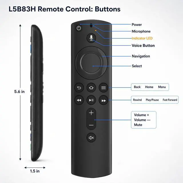 Alt view image 3 of 6 - (Pack of 2) New Voice Replacement TV Remote Compatible with Stick 2rd Gen L5B83H, Compatible with Amazon Smart TVs Stick (2nd Gen,3rd Gen,Lite,4K)