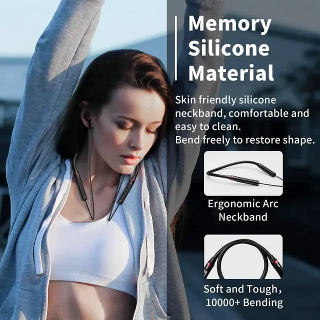 Alt view image 2 of 6 - Neckband Bluetooth Headphone for Samsung S26 S25 Ultra S23, Black | Sport Headphones Wireless Earbuds Stereo Surround Sound Ear Buds for iPhone 17 Air 16 15 14 Pro Max 13 Plus/Pixel 10 9
